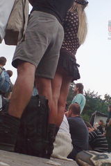 Naughty girl flashed in a crowd. Rel up skirts